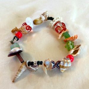 Seashells Beaded Bracelet- Orange Green Gulf of Mexico Beach Glass